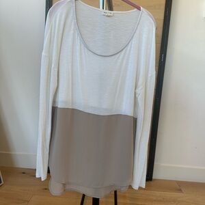 Anthropologie White and Tan Long Sleeve Top